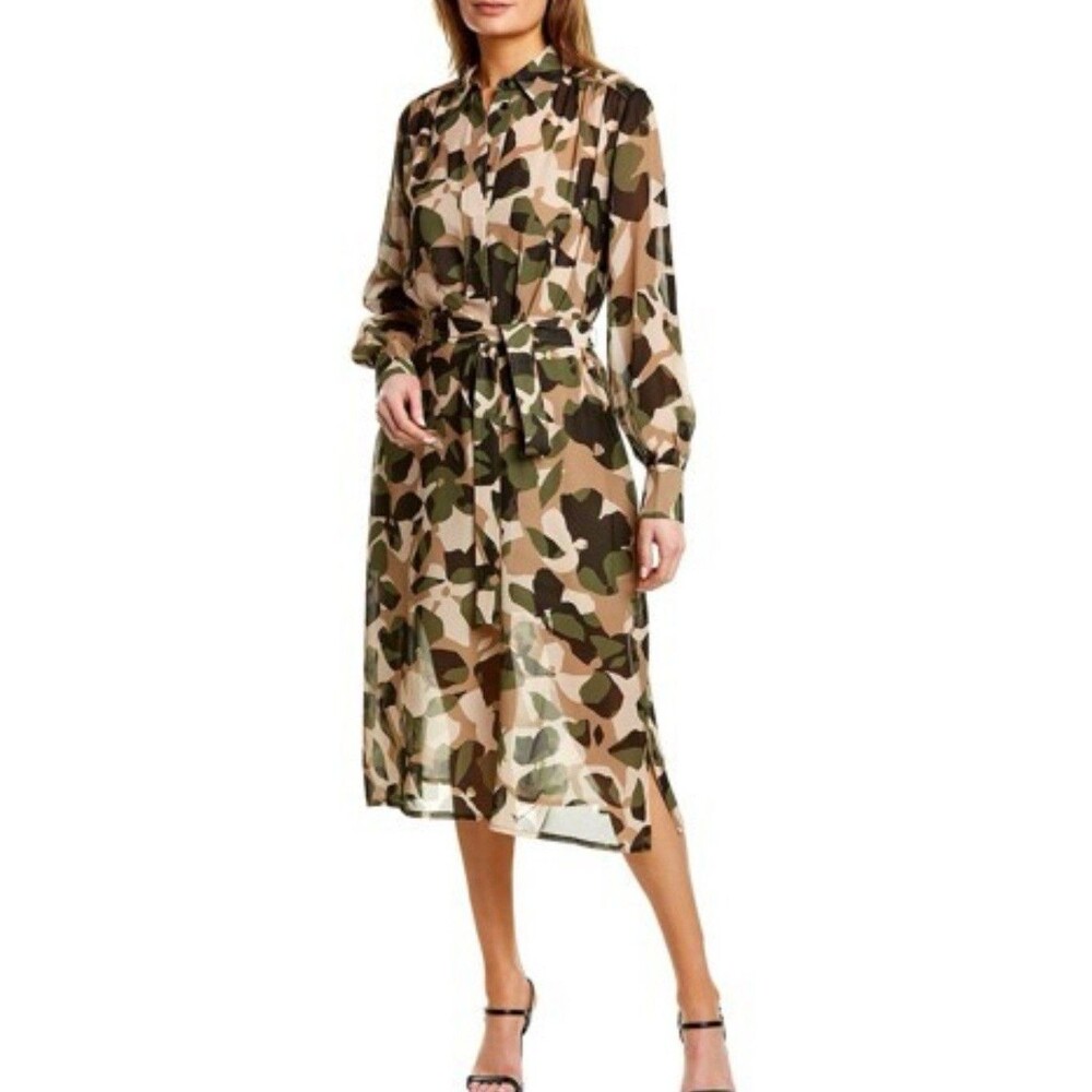 Hugo Boss Dakaria Camo Shirt Dress in Size 4 100% Silk 2 Pieces